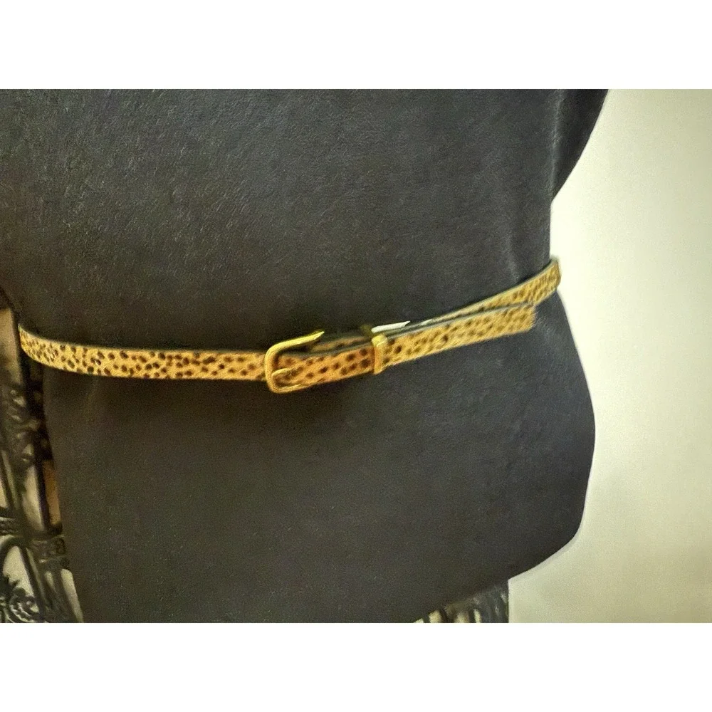 Vintage XSkinny Belt Gold Buckle Leopard Calf Hair‎ Leather Brown Tan XS 26